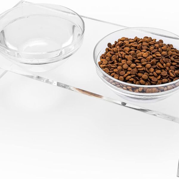Acrylic Elevated Dog Cat Bowls Pet Feeder Double Bowl Raised Stand Comes with 2 Removable Glass Bowls and 2 Stainless Steel Bowls.Perfect for Medium Dogs, 5.5" Tall