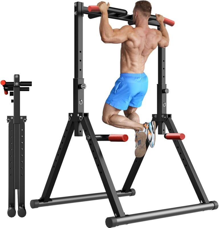 WATBKHE Power Tower Pull Up Dip Station Foldable, Pull Up Bar Station Adjustable, Multi-Function Home Gym, Strength Training Fitness Equipment, Triangular Design, for Home Outdoor