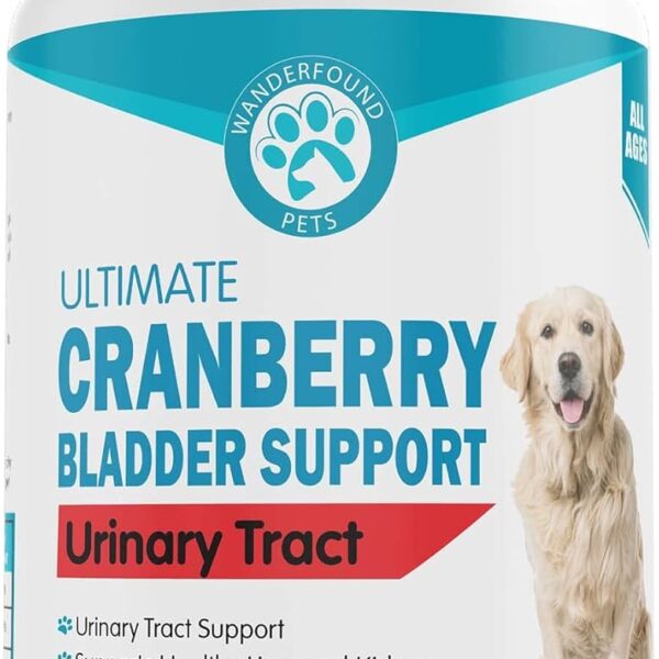 Wanderfound Pets Ultimate Cranberry Bladder UTI Support Supplement for Dogs - Dog Urinary Tract Infection Incontinence Formula with Cordyceps Mushroom - Bacon & Liver Flavor - 90 Chewable Tablets