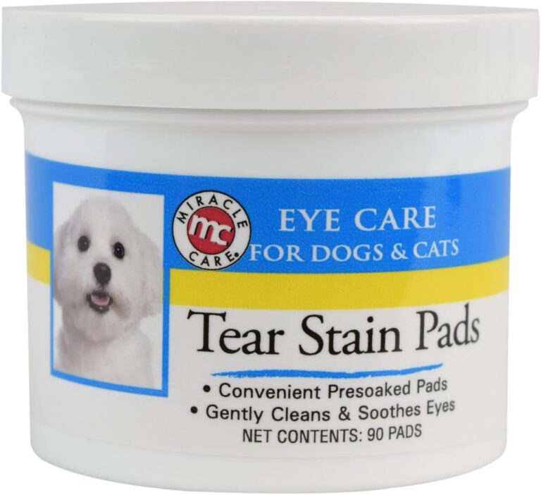 Miracle Care Tear Stain Pads, 90 Single Use Pre-Soaked Pads to Gently Clean and Soothe Dog and Cat Eyes, Non Stinging Formula to Improve Tear Stains and Remove Eye Debris