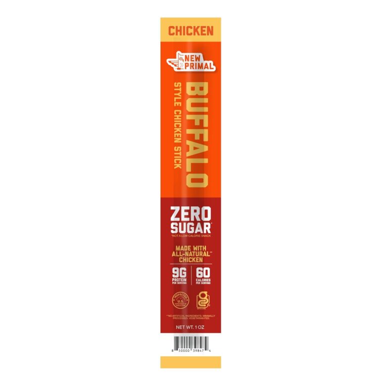 The New Primal All Natural Chicken Stick, Buffalo Style - Keto & Gluten Free Healthy Snacks for Adults, Sugar Free Low Carb, Paleo Meat Stick - 9g Protein, 60 Calories - Buffalo, 1 Oz. (1 Count)