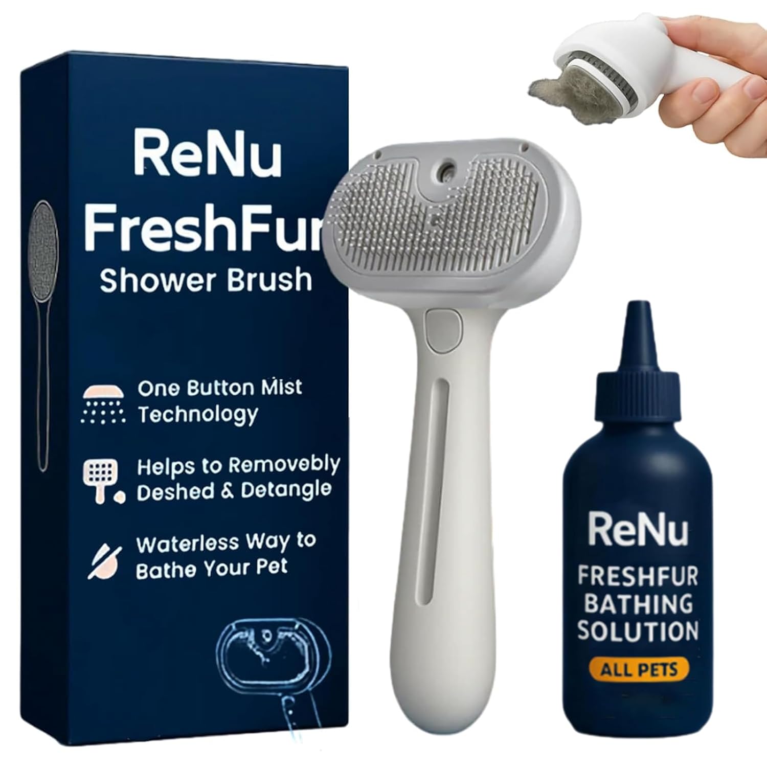 Renu Dog Brush, Renu FreshFur Dog Shower Brush + Bathing Solution, 3 in 1 Self Cleaning Steamy Pet Brushes, Dogs Grooming Tool for Long & Short Hair, Removes Loose Hair Reduces Shedding (White) Renu Dog Brush, Renu FreshFur Dog Shower Brush + Bathing Solution, 3 in 1 Self Cleaning Steamy Pet Brushes, Dogs Grooming Tool for Long & Short Hair, Removes Loose Hair Reduces Shedding (White)
