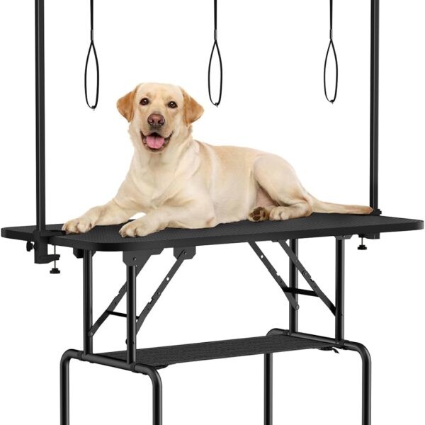 ROOMTEC 46 Inch Dog Grooming Table,Foldable Pet Grooming Tables at Home with Adjustable Arm,Nooses, Mesh Tray