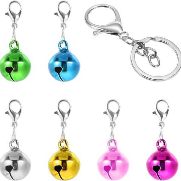 7PCS Cat Collar Bell Multicolor Pet Jingle Bells for Dog Collars, Metal Round Loud Crisp Sound Collar Charms with Keychain Clasps, Small Animal Training Pendant Accessories, Christmas Decoration