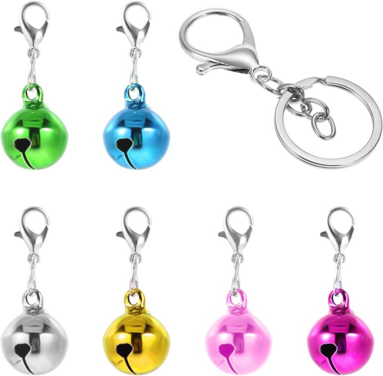 7PCS Cat Collar Bell Multicolor Pet Jingle Bells for Dog Collars, Metal Round Loud Crisp Sound Collar Charms with Keychain Clasps, Small Animal Training Pendant Accessories, Christmas Decoration