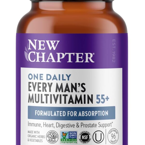 New Chapter Mens Multivitamin 55+, Extra B6 & B12, D3, Astaxanthin, Vitamin C & Zinc, Immune, Heart, Cellular Energy, and Brain Health, Gentle on The Stomach, One Daily, Non-GMO, 96 Tablets