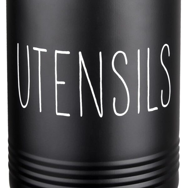 Kitchen Utensil Holder, 6.7" Utensil Holder for Kitchen Counter, Cooking Utensil Crock with Cork Bottom, Modern Farmhouse Decor, Countertop Utensil Storage Organizer Caddy, Black