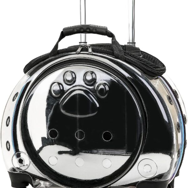 qorkhogr Portable Pet Trolley Case with Silent Wheels,Clear Ventilation Holes Cat Dog Carrier with Telescopic Handle,Perfect for Outdoor Adventures Black
