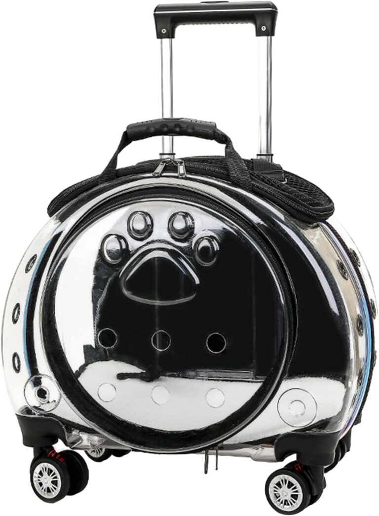 qorkhogr Portable Pet Trolley Case with Silent Wheels,Clear Ventilation Holes Cat Dog Carrier with Telescopic Handle,Perfect for Outdoor Adventures Black