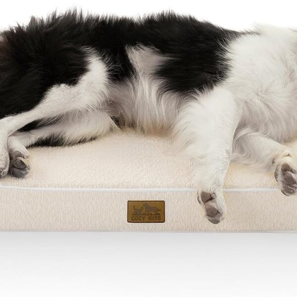 Orthopedic Dog Bed for Large Dogs up to 90 lbs - Removable Washable Cover with Waterproof Lining & Non-Skid Bottom, Cotton-Polyester Blend Boat-Shaped Lounger Mattress, L(45x30x6in), Beige