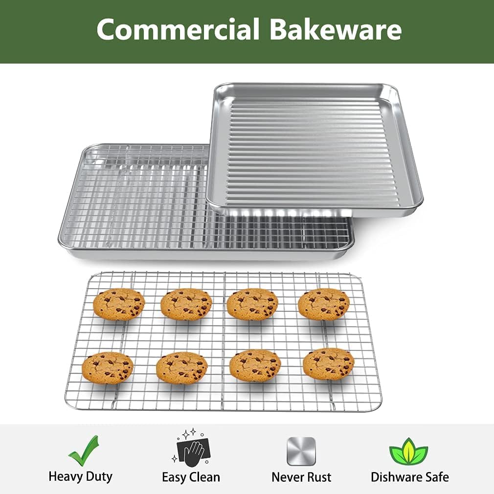 ROTTAY Baking Sheet with Rack Set (2 Pans + 2 Racks), Stainless Steel Cookie Sheet with Cooling Rack, Nonstick Baking Pan, Warp Resistant & Heavy Duty & Rust Free, Size 16 x 12 x 1 Inches ROTTAY Baking Sheet with Rack Set (2 Pans + 2 Racks), Stainless Steel Cookie Sheet with Cooling Rack, Nonstick Baking Pan, Warp Resistant & Heavy Duty & Rust Free, Size 16 x 12 x 1 Inches