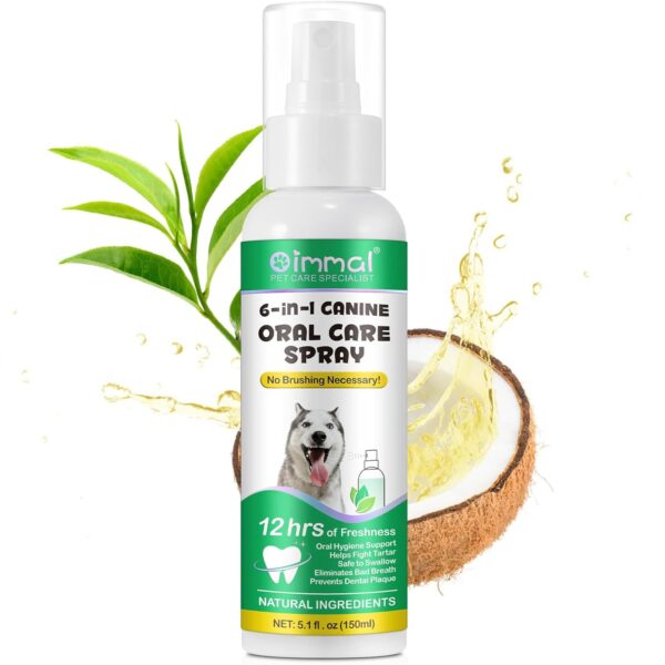 Dog Breath Freshener, 6-in-1 Canine Oral Care Spray, Dog Mouthwash, Oral Hygiene Support, Freshens Breath, Dog Teeth Cleaning, Helps Fight Tartar, Prevent Dental Plaque