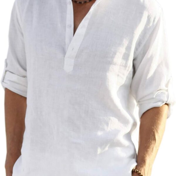 COOFANDY Men's Cotton Linen Henley T-Shirt Long Sleeve Hippie Casual Beach T-Shirts