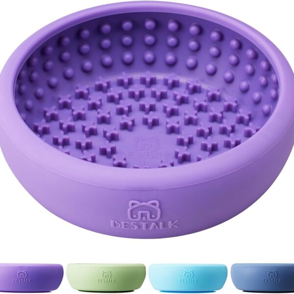 Dog Lick Bowl, Bestalk Anxiety Relief Lick Mat for Dogs, Non-Slip Freeze Licking Bowl Enrichment Puzzle Feeder for Distraction, BPA Free Silicone, Dishwasher Safe(Purple,L)