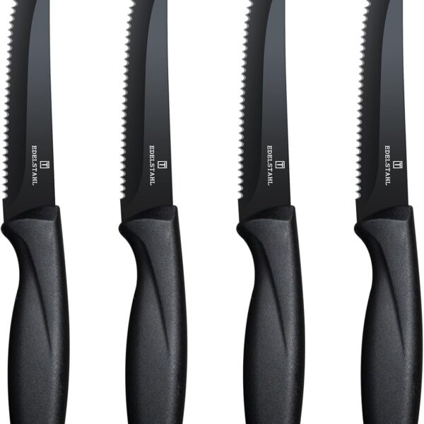 Steak Knives Set of 4, Premium Steak Knife,Stainless Steel Steak Knives Set,Sharp Serrated Steak Knife,Ergonomic Black Handle Steak Knifes,Durable Kitchen Steak Knifes,Dishwasher Safe