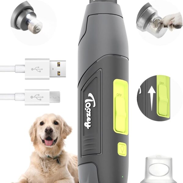 Toozey Dog Nail Grinder Upgraded to 3 Speeds with LED Lights - Rechargeable & Quiet Pet Nail Trimmer for Painless Paws Grooming, Professional for Small, Medium, Large Dogs and Cats