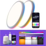 12 Inch 2 Pack RGB LED Flush Mount Ceiling Light with Night Light 2700K, 24W 2400LM Ultra-Slim Ceiling Light Fixture with Remote, 16 Million DIY Colors, Compatible with Alexa/Google Assistant