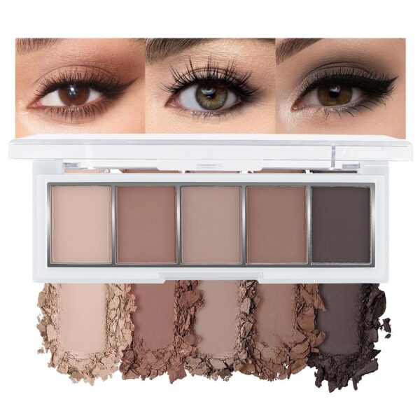 Hxssll Matte Neutral Cool Brown Eyeshadow Palette,5-Color Matte Taupe Beige Clay Mocha Charcoal Shades,Blendable Long-Lasting Cool-Tone Nude Smokey Eye Shadow Palette for Daily Natural & Mature Eyes