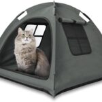 Open Design Pet Tent, Cozy Monitoring Bed for Cats & Puppies, Breathable Mesh Walls for Security & Ventilation, Indoor Outdoor Travel, Grey