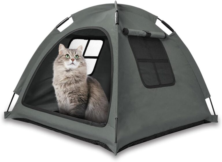 Open Design Pet Tent, Cozy Monitoring Bed for Cats & Puppies, Breathable Mesh Walls for Security & Ventilation, Indoor Outdoor Travel, Grey