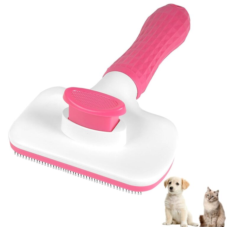 Self Cleaning Slicker Brush, Dog Cat Pet Grooming Shedding, Deshedding Brush and Dematting Tool, Easy to Remove Loose Undercoat, Knots, Mats, Tangles,and Flying Hair (Light Pink)