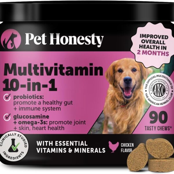 Multivitamin Dog Supplement, Glucosamine Chondroitin for Dogs, Probiotics, Omega Fish Oil, Dog Supplements & Vitamins, Vitamins for Skin and Coat Allergies (Chicken 90 ct)