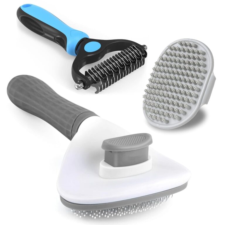 Kwispel 3PCS Dog Grooming Brush - Dog Brush for Shedding Massaging Bathing - Double Sided Shedding, Dematting Undercoat Rake - Self Cleaning Slicker Comb for Dogs and Cats with Long or Short Coats