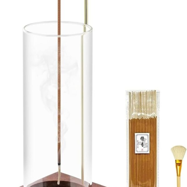 MACUSOO Incense Holder,Wooden Incense Holder for Sticks with 20 Incense Sticks, Anti-ash Incense Burner with Glass Ash Catcher for Meditation Yoga Spa Gift Home Decor