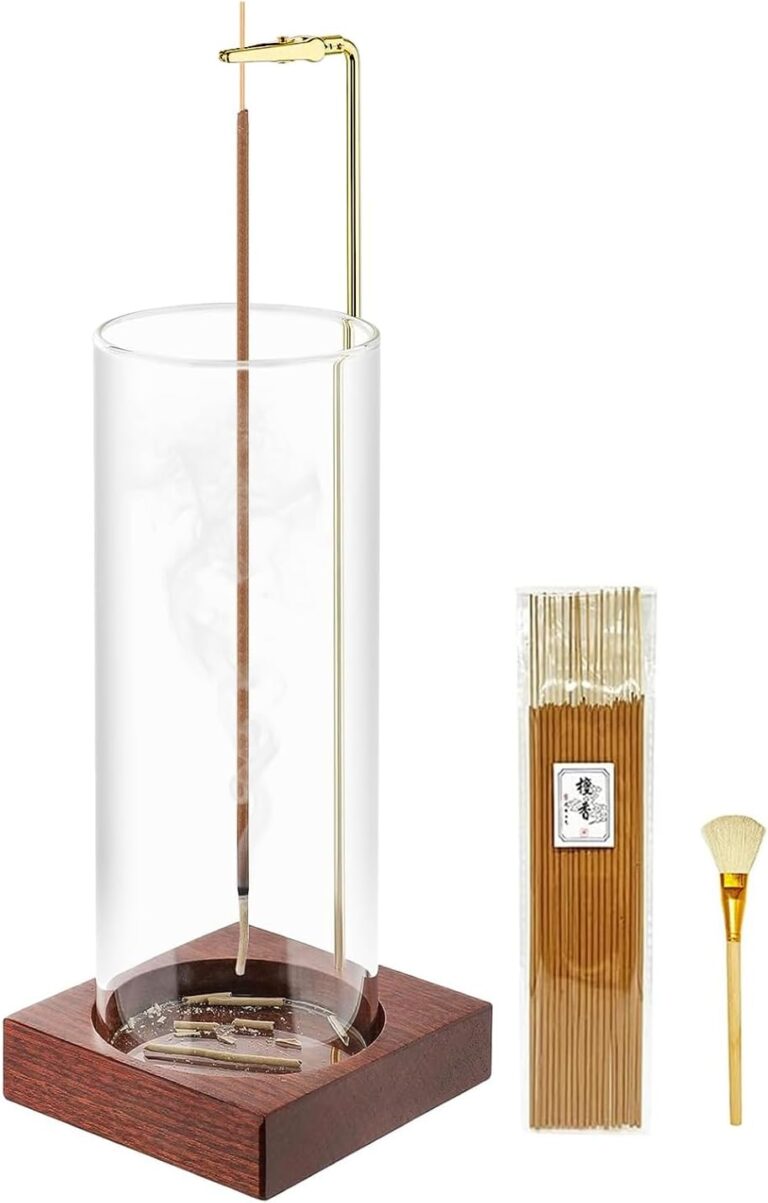 MACUSOO Incense Holder,Wooden Incense Holder for Sticks with 20 Incense Sticks, Anti-ash Incense Burner with Glass Ash Catcher for Meditation Yoga Spa Gift Home Decor