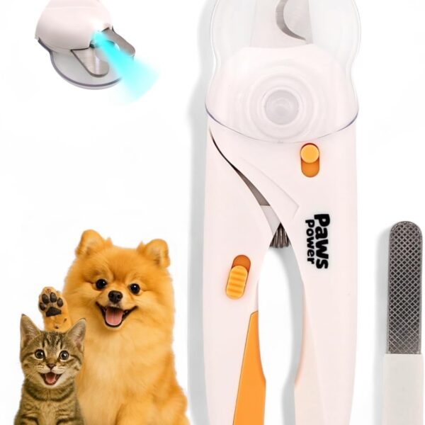 Paws Power Cat Nail Clipper & Small Dog Nail Clippers with LED Light - Illuminates Nails & Bloodline for Safe, Easy Trimming - Extra Sharp, Avoid Over-Cutting - Essential Cat Supplies, White