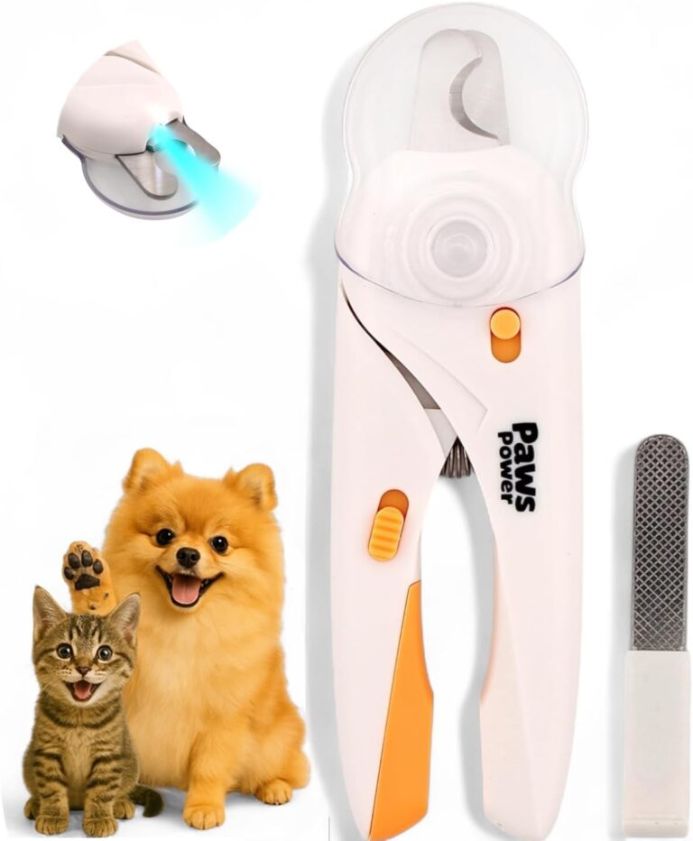 Paws Power Cat Nail Clipper & Small Dog Nail Clippers with LED Light - Illuminates Nails & Bloodline for Safe, Easy Trimming - Extra Sharp, Avoid Over-Cutting - Essential Cat Supplies, White