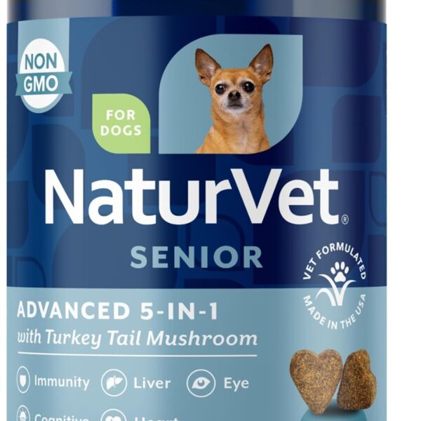 NaturVet Senior Advanced 5-in-1 Support Dog Supplement  Helps Support Immune System, Heart, Liver, Cognitive Function, Eye Health  Includes Ginkgo Biloba, Lutein  60 Ct.