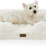 COZY KISS Orthopedic Dog Bed for Medium Small Size Dog, Soft and Warm Faux Fur Sofa for Pet Up to 40 lbs, Foam Bolster Anti-Slip Couch with Washable Removable Cover, M 30x20x6.5 inch, Beige