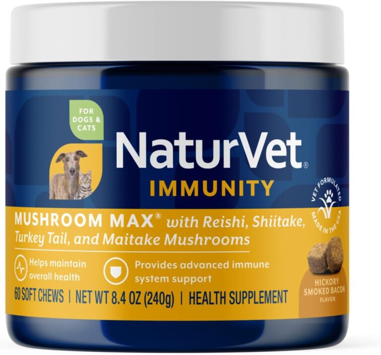 NaturVet Mushroom Max Advanced Immune Support Dog Supplement  Helps Strengthen Immunity, Overall Health for Dogs  Includes Shitake Mushrooms, Reishi, Turkey Tail  60 Ct.