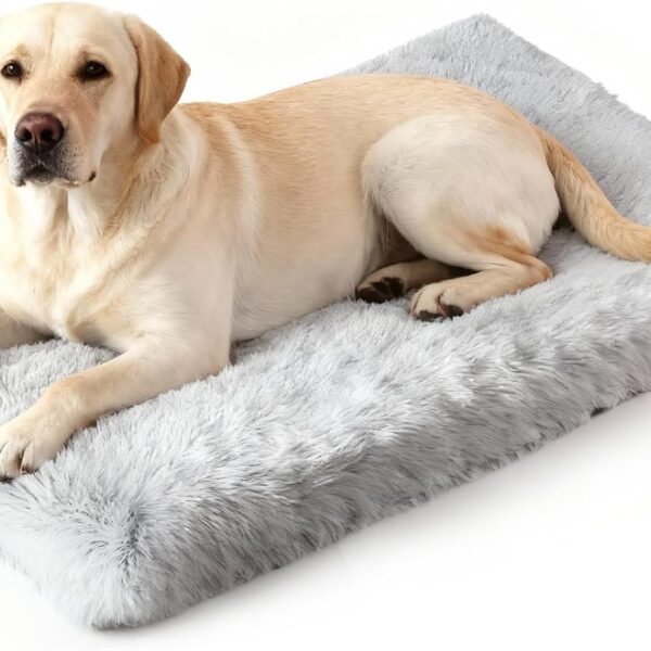 Orthopedic Dog Bed for Medium Dogs, Dual-Layer Memory & Egg-Crate Foam, Washable Warm Winter Plush Cover, Waterproof Liner, Non-Slip Bottom, Crate/Kennel Pad, 35 x 22 Inch, Gray