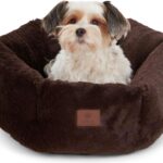 AMERICAN KENNEL CLUB Round Plush Dog Bed - 20" Cozy Donut Design for Small Pets, Ultra-Soft Washable Pet Bed with Non-Slip Bottom, Durable High-Loft Filling, Brown