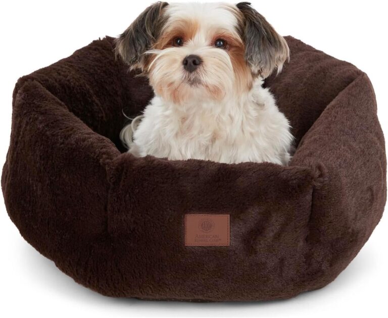 AMERICAN KENNEL CLUB Round Plush Dog Bed - 20" Cozy Donut Design for Small Pets, Ultra-Soft Washable Pet Bed with Non-Slip Bottom, Durable High-Loft Filling, Brown