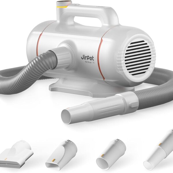 JirPet Dog Dryer for Pet Grooming, Professional 5.0HP/2400W High Velocity Dog Hair Dryer for Grooming, Pet Hair Force Dryer with 3 Temp & Stepless Airflow, Wall-Mount & Portable for Pet Grooming Salon
