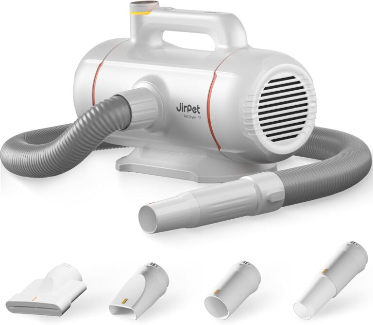 JirPet Dog Dryer for Pet Grooming, Professional 5.0HP/2400W High Velocity Dog Hair Dryer for Grooming, Pet Hair Force Dryer with 3 Temp & Stepless Airflow, Wall-Mount & Portable for Pet Grooming Salon