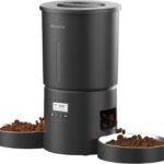 Dual Automatic Cat Feeder 2 Cats,6 Meals/Day,12 Portions/Meal,4.2L Dual Power Double Bowls Feeder,Dry Food Auto Pet Dispenser,10S Voice Record,Flexible Schedule Timer (Black,Stainless Dual Bowls)
