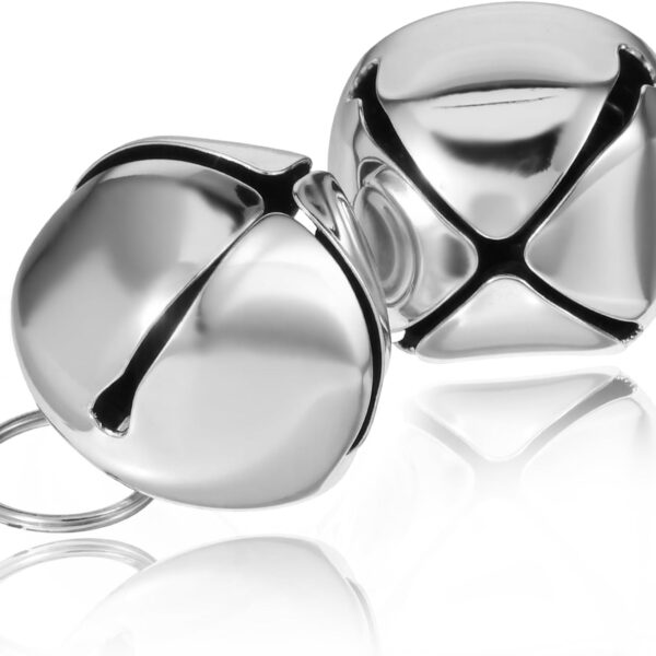 2 Pcs 1.18'' Large Dog Bells Silver Dog Collar Bell Collar Loud Bells Cat Bells Collar Handmade Metal Puppy Hanging Ring Bells with Ring Pet Pendant Accessories for Dog Cat Pet