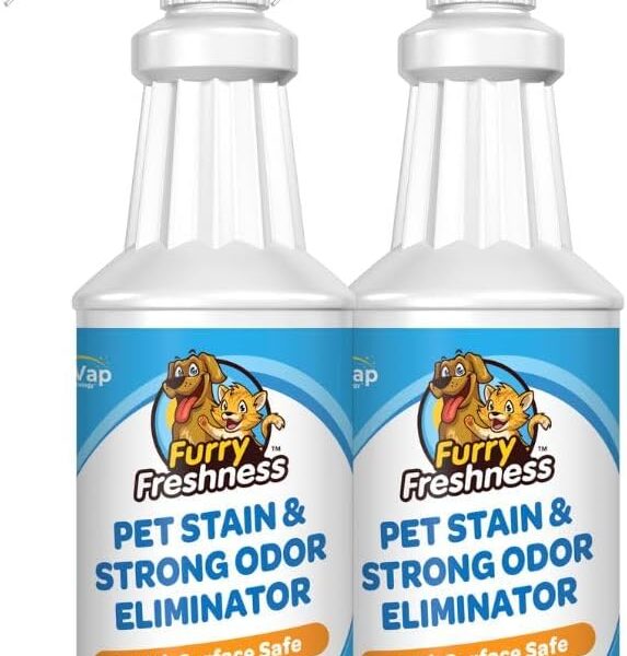 FurryFreshness Extra Strength Cat or Dog Pee Stain & Permanent Odor Remover + Smell Eliminator -Removes Stains From Pets & Kids Including Urine or Blood- Lifts Old Carpet Stains- (2 Pack)
