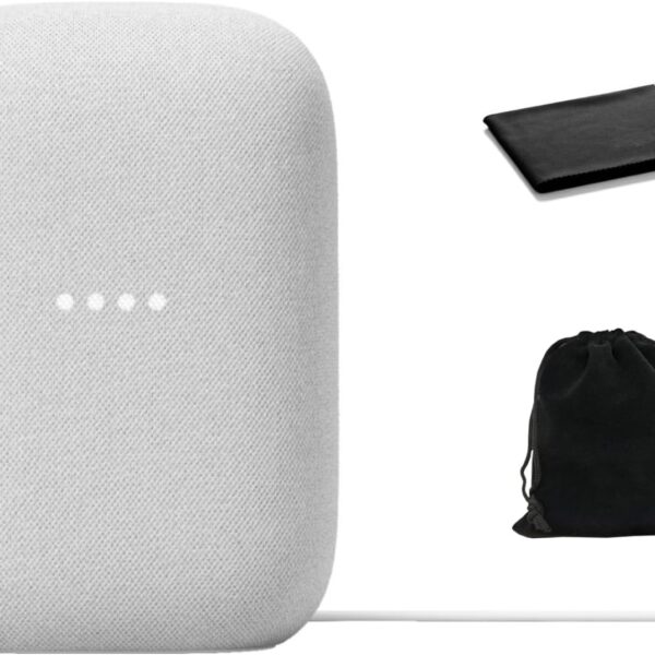 Google Audio Bluetooth Speaker - Wireless Music Streaming, Powerful Sound, Assistant Built-in, Wi-Fi and Bluetooth Connectivity, Smart Home Control, Stereo Pairing, Includes Pouch and Cloth