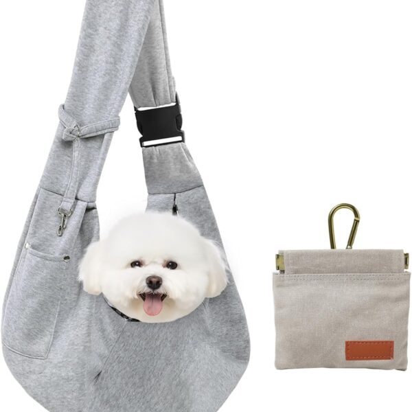 CONLI Small Dog Carrier Sling with Adjustable Strap & Dual Safety - Features Storage Pocket & Detachable Treat Pouch, Hands-Free Pet Sling for Chihuahuas, Yorkies Under 12lbs for Walking, Hiking
