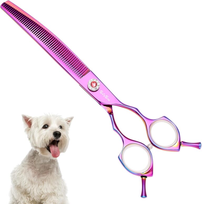 7.5in 25 Degree Curved Scissors for Dog Grooming Chunkers, Professional Dog Grooming Scissors Blender, VG10 Steel Sharp Blades, 56 Teeth High-end Pet Thinning Shears for Dogs Cats, 25% Thinning Rate