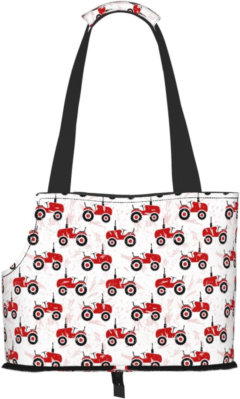 Kuilepa Red Wheeled Tractors Print Dog Carrier for Small Dogs,Soft Sided Pet Carrier Bag with Pockets,Portable Medium Dog Puppy Large Cat Travel Handbag Tote for Hiking Traveling Outdoor