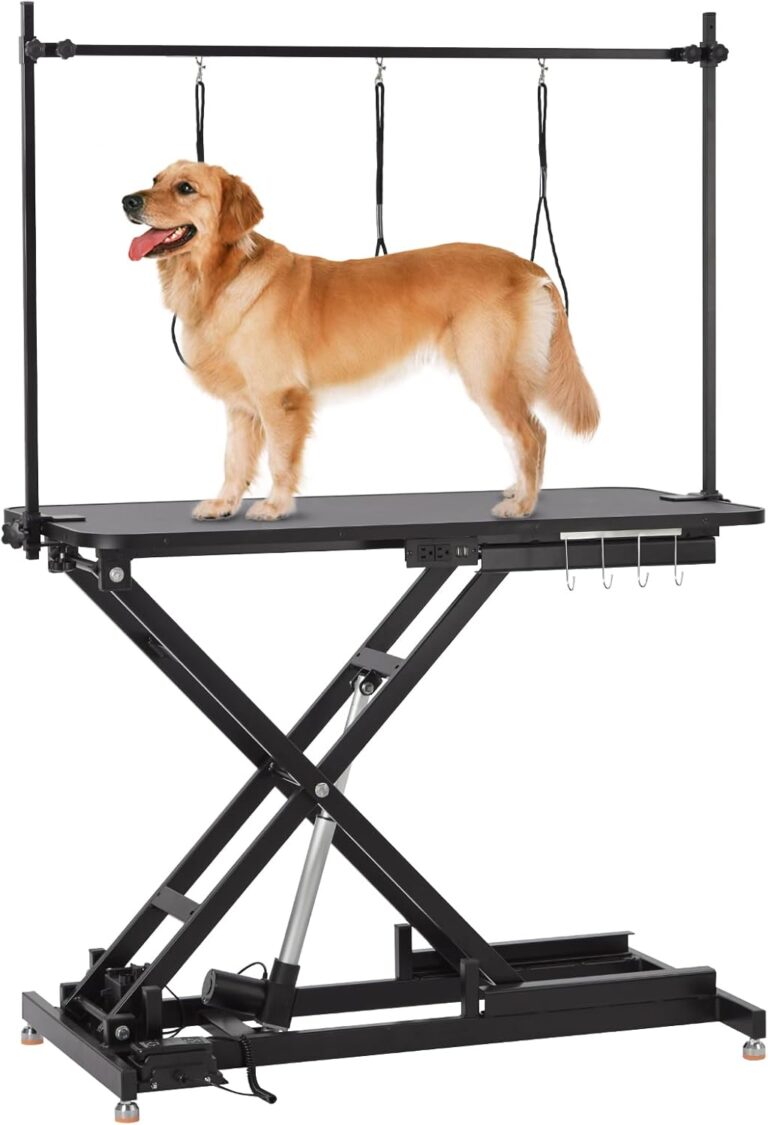47 in Electric Dog Grooming Table - Heavy Duty, Height Adjustable Pet Grooming Table w/Leveling Wheels, Dog Grooming Arm, Non-Slip Rubber Surface, Max Load 264 LBS, Black