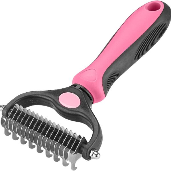 XLCL pet Pet Grooming Tool - 2 Sided Undercoat Rake for Cats and Dogs - Safe Dematting Comb for Easy Mats & Tangles Removing - No More Nasty Shedding and Flying Hair