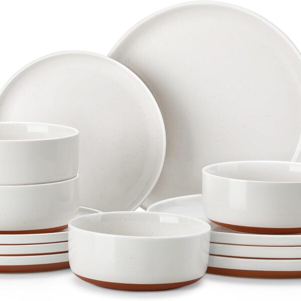 MALACASA Plates and Bowls Sets, 12 Pieces Modern Stoneware Dinnerware Set for 4 Kitchen Dinner Set Ceramic Dishware Dishes Set Microwave and Dishwasher Safe, White, Series TARA