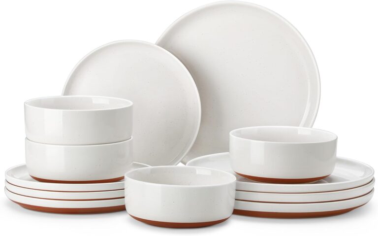 MALACASA Plates and Bowls Sets, 12 Pieces Modern Stoneware Dinnerware Set for 4 Kitchen Dinner Set Ceramic Dishware Dishes Set Microwave and Dishwasher Safe, White, Series TARA